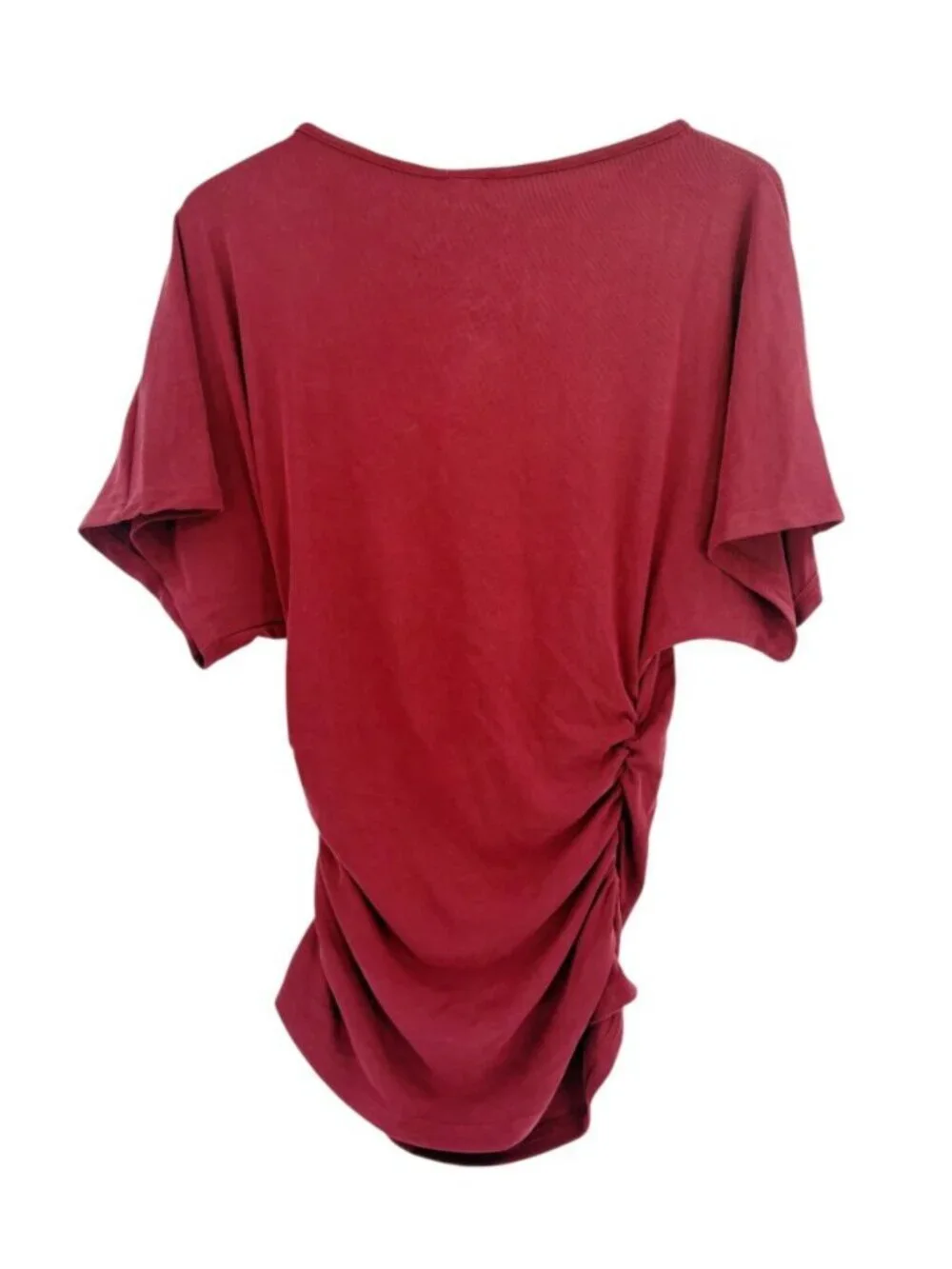 NWT OGL Sandwashed Effortless Boatneck Batwing Sleeve Side Ruched Top Jujube Red